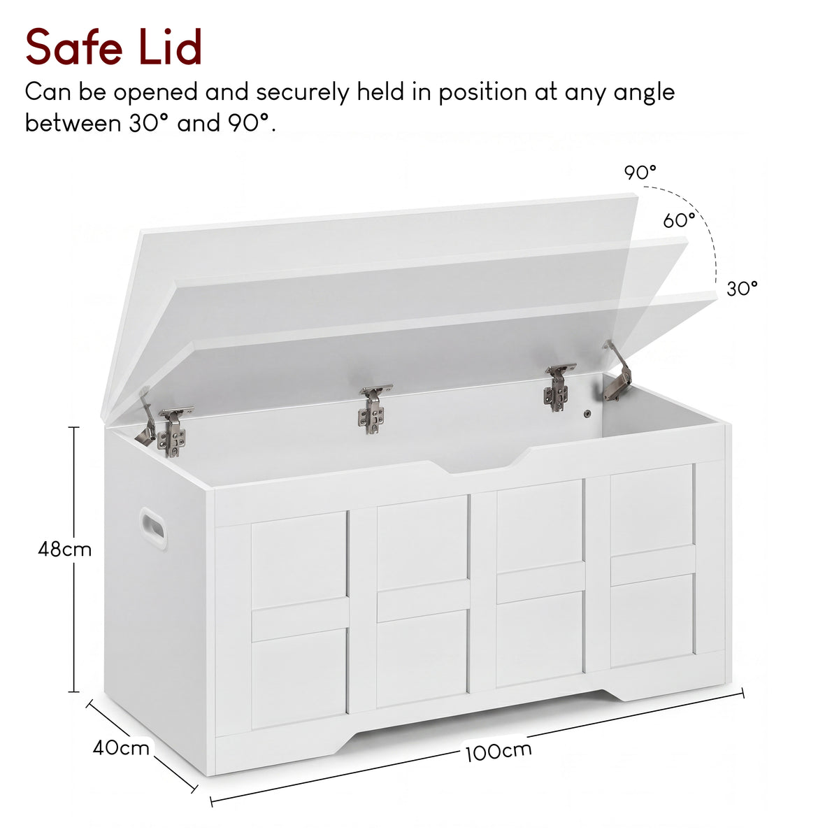Large Wooden Storage Ottoman Bench – Multi-Functional Storage Chest with Lid, White