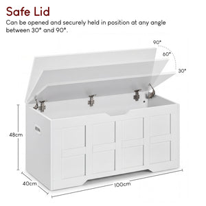 Large Wooden Storage Ottoman Bench – Multi-Functional Storage Chest with Lid, White