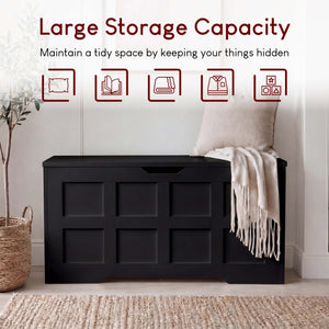 Large Wooden Storage Ottoman Bench – Multi-Functional Storage Chest with Lid, Black