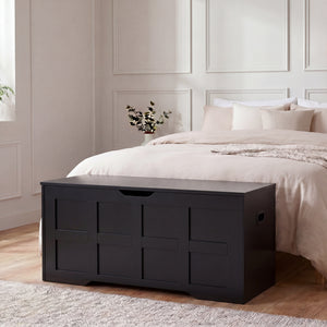 Large Wooden Storage Ottoman Bench – Multi-Functional Storage Chest with Lid, Black