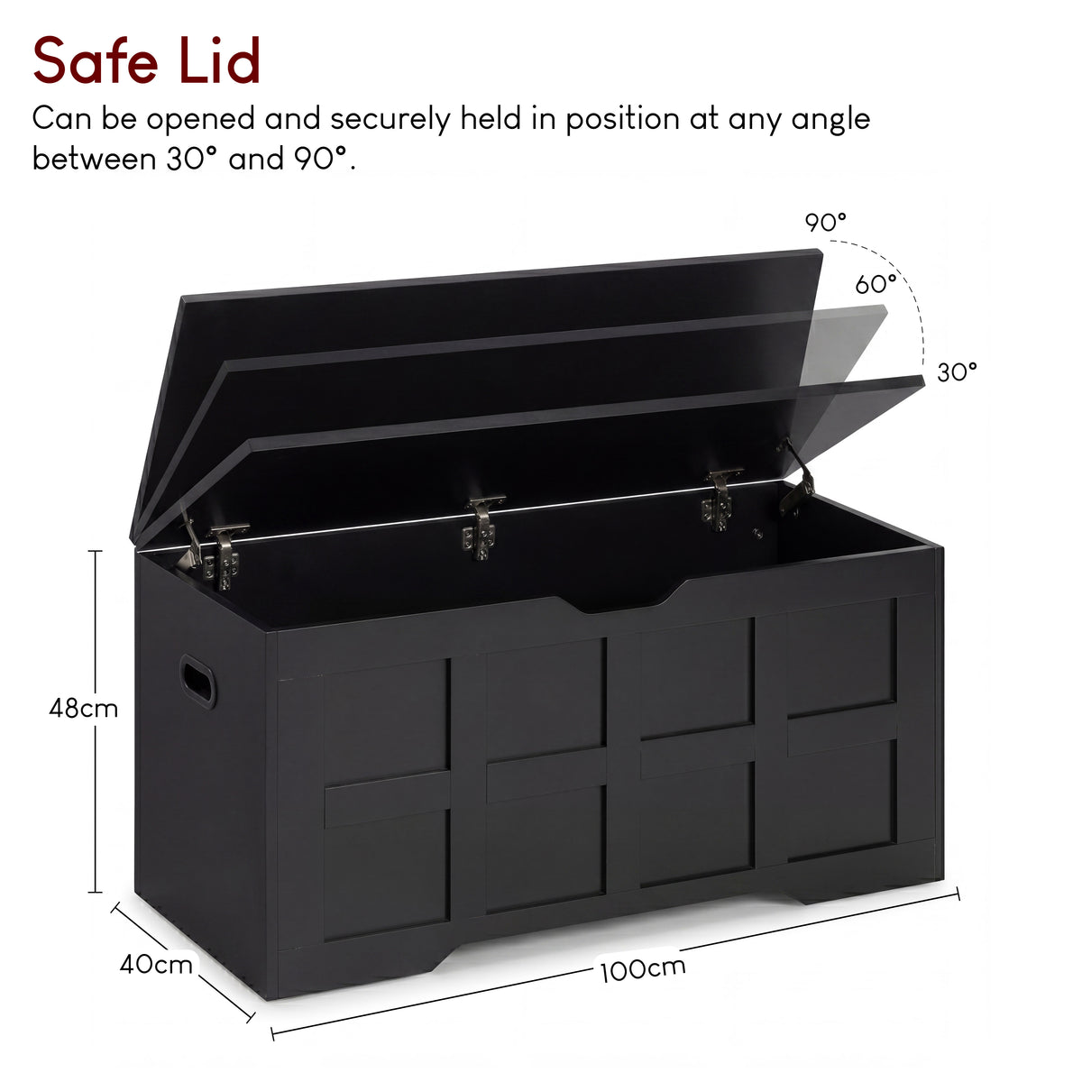 Large Wooden Storage Ottoman Bench – Multi-Functional Storage Chest with Lid, Black