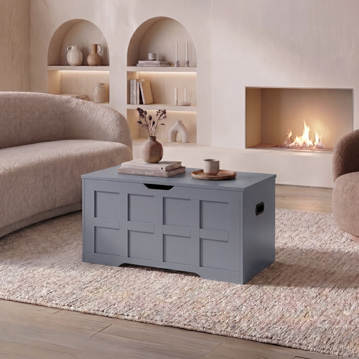 Large Wooden Storage Ottoman Bench – Multi-Functional Storage Chest with Lid, Grey