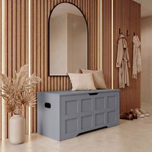 Large Wooden Storage Ottoman Bench – Multi-Functional Storage Chest with Lid, Grey