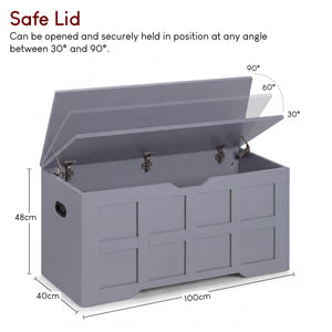 Large Wooden Storage Ottoman Bench – Multi-Functional Storage Chest with Lid, Grey