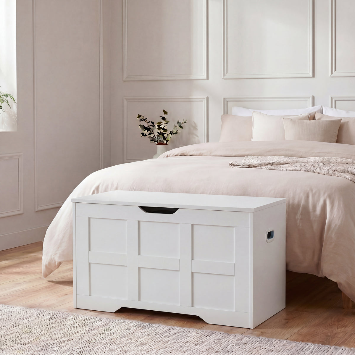 Small Wooden Storage Ottoman Bench – Multi-Functional Storage Chest with Lid, White