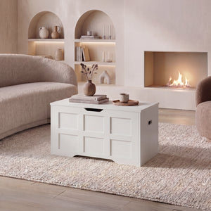 Small Wooden Storage Ottoman Bench – Multi-Functional Storage Chest with Lid, White