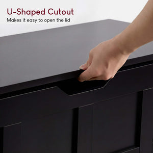Small Wooden Storage Ottoman Bench – Multi-Functional Storage Chest with Lid, Black