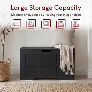 Small Wooden Storage Ottoman Bench – Multi-Functional Storage Chest with Lid, Black