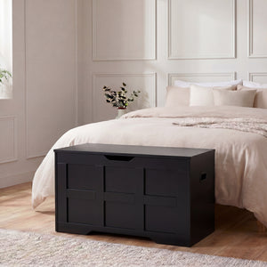 Small Wooden Storage Ottoman Bench – Multi-Functional Storage Chest with Lid, Black
