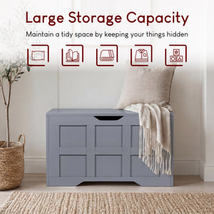 Small Wooden Storage Ottoman Bench – Multi-Functional Storage Chest with Lid, Grey