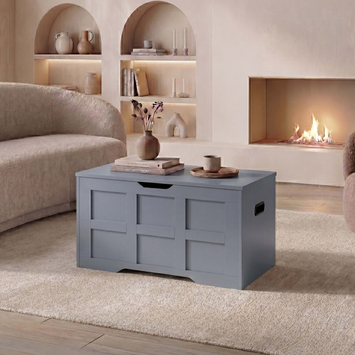 Small Wooden Storage Ottoman Bench – Multi-Functional Storage Chest with Lid, Grey
