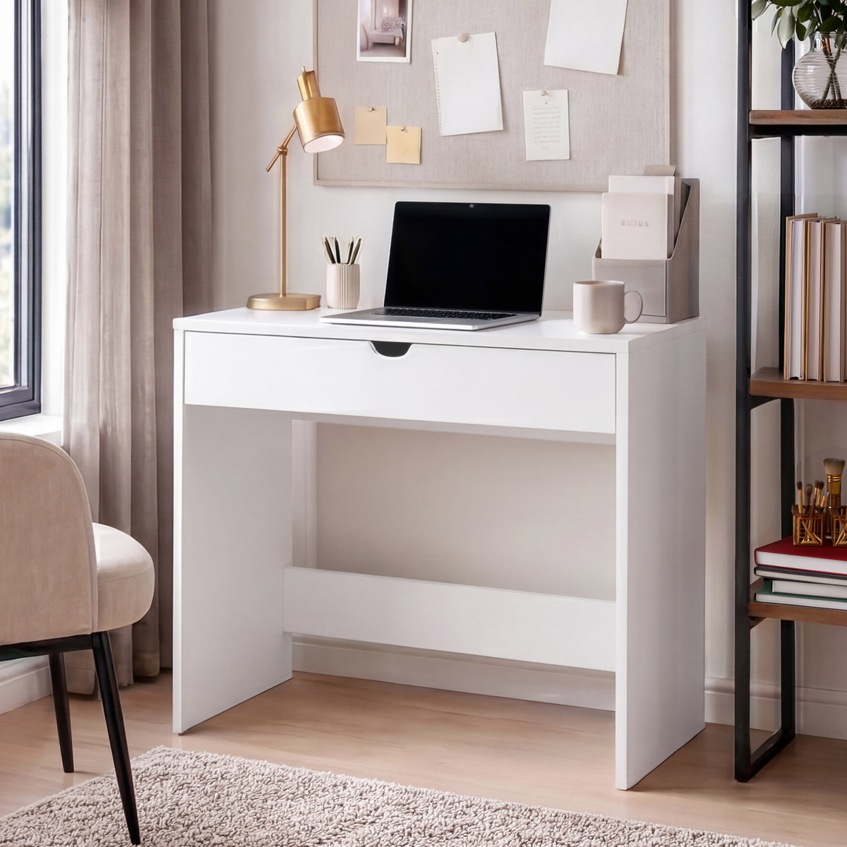 Rivela 1 Drawer Dressing Table, White Vanity Desk, Bedroom Furniture
