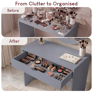 Rivela 1 Drawer Dressing Table, Grey Vanity Desk, Bedroom Furniture