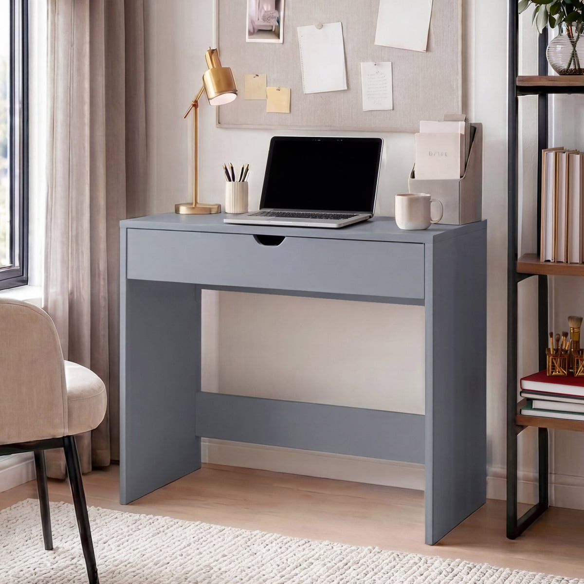 Rivela 1 Drawer Dressing Table, Grey Vanity Desk, Bedroom Furniture