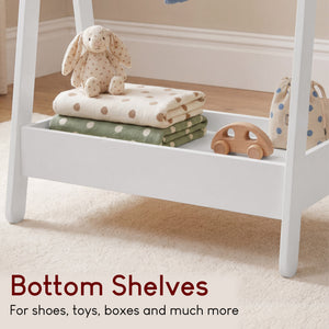 Wooden Kids Clothes Rack with Storage Shelf, White