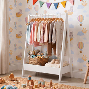 Wooden Kids Clothes Rack with Storage Shelf, White