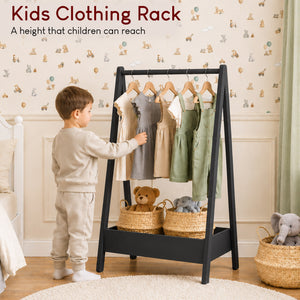 Wooden Kids Clothes Rack with Storage Shelf, Black