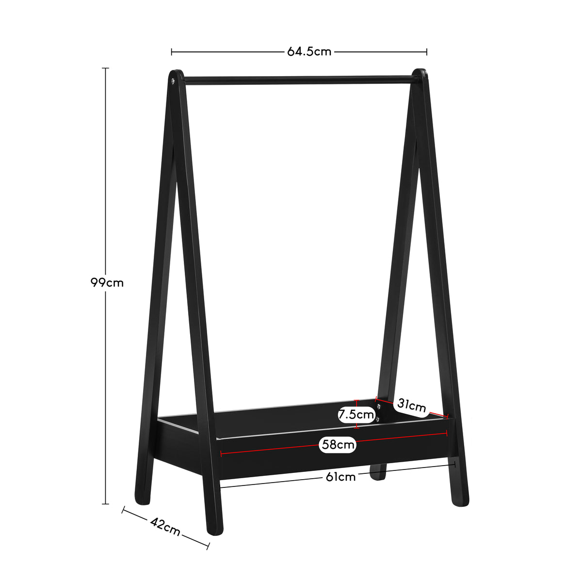 Wooden Kids Clothes Rack with Storage Shelf, Black