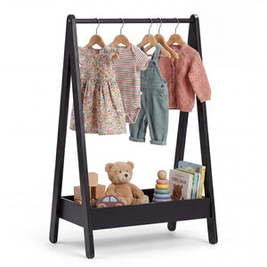 Wooden Kids Clothes Rack with Storage Shelf, Black