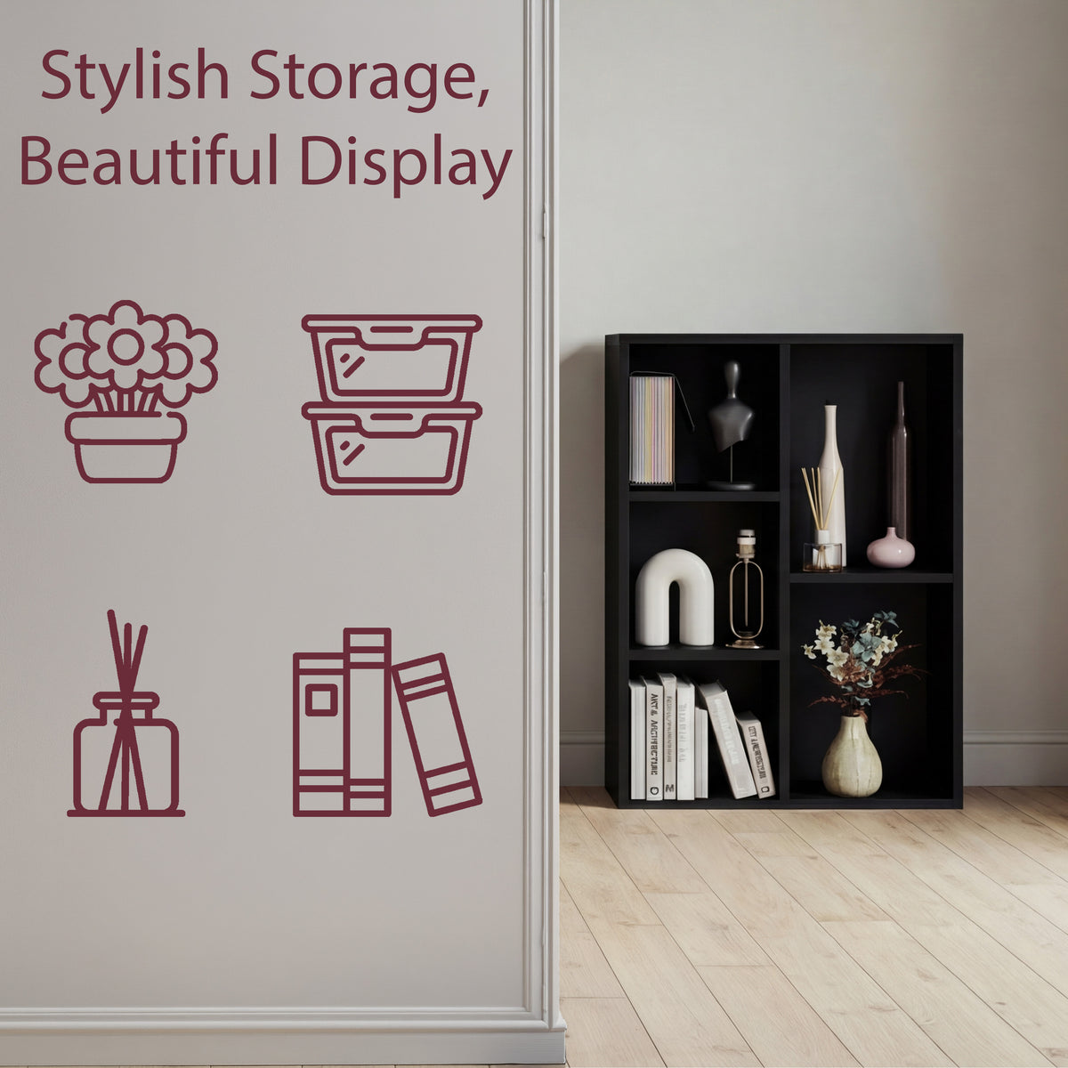 5-Cube Storage Cabinet Unit, Black
