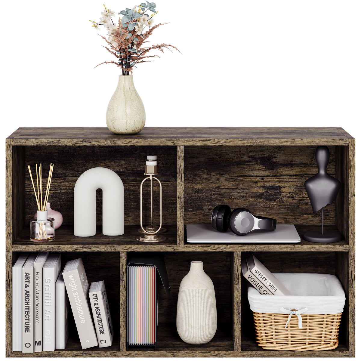 5-Cube Storage Cabinet Unit, Dark Wood