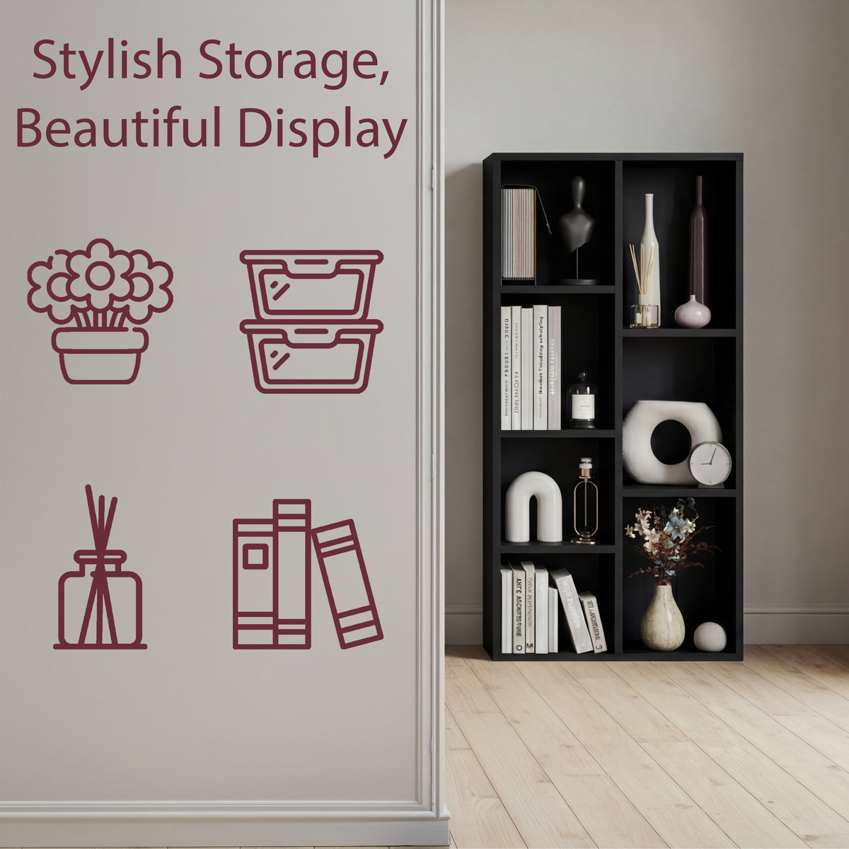 7-Cube Storage Cabinet Unit, Black