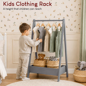 Wooden Kids Clothes Rack with Storage Shelf, Grey