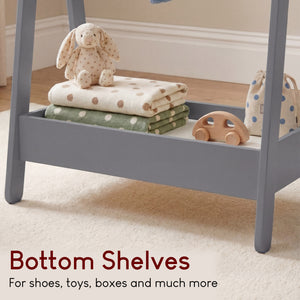 Wooden Kids Clothes Rack with Storage Shelf, Grey