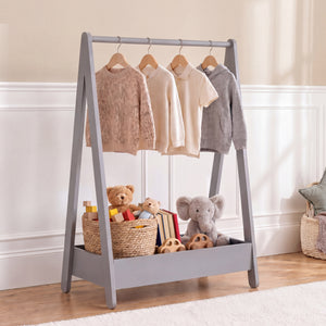 Wooden Kids Clothes Rack with Storage Shelf, Grey