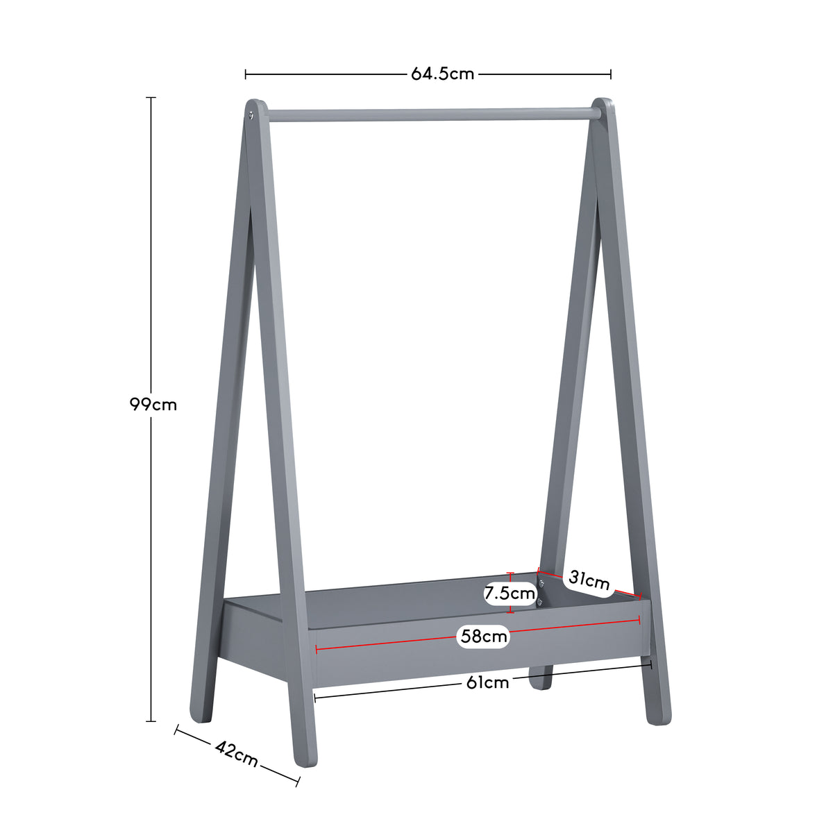 Wooden Kids Clothes Rack with Storage Shelf, Grey