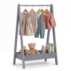 Wooden Kids Clothes Rack with Storage Shelf, Grey