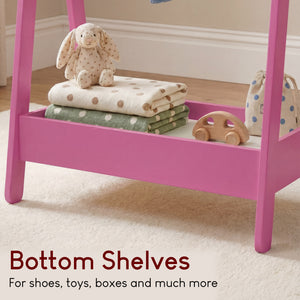 Wooden Kids Clothes Rack with Storage Shelf, Pink