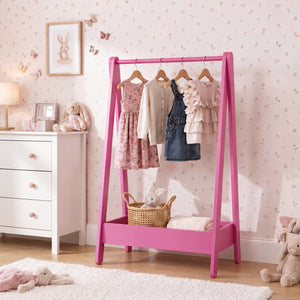 Wooden Kids Clothes Rack with Storage Shelf, Pink