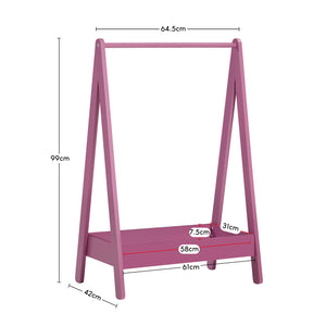 Wooden Kids Clothes Rack with Storage Shelf, Pink