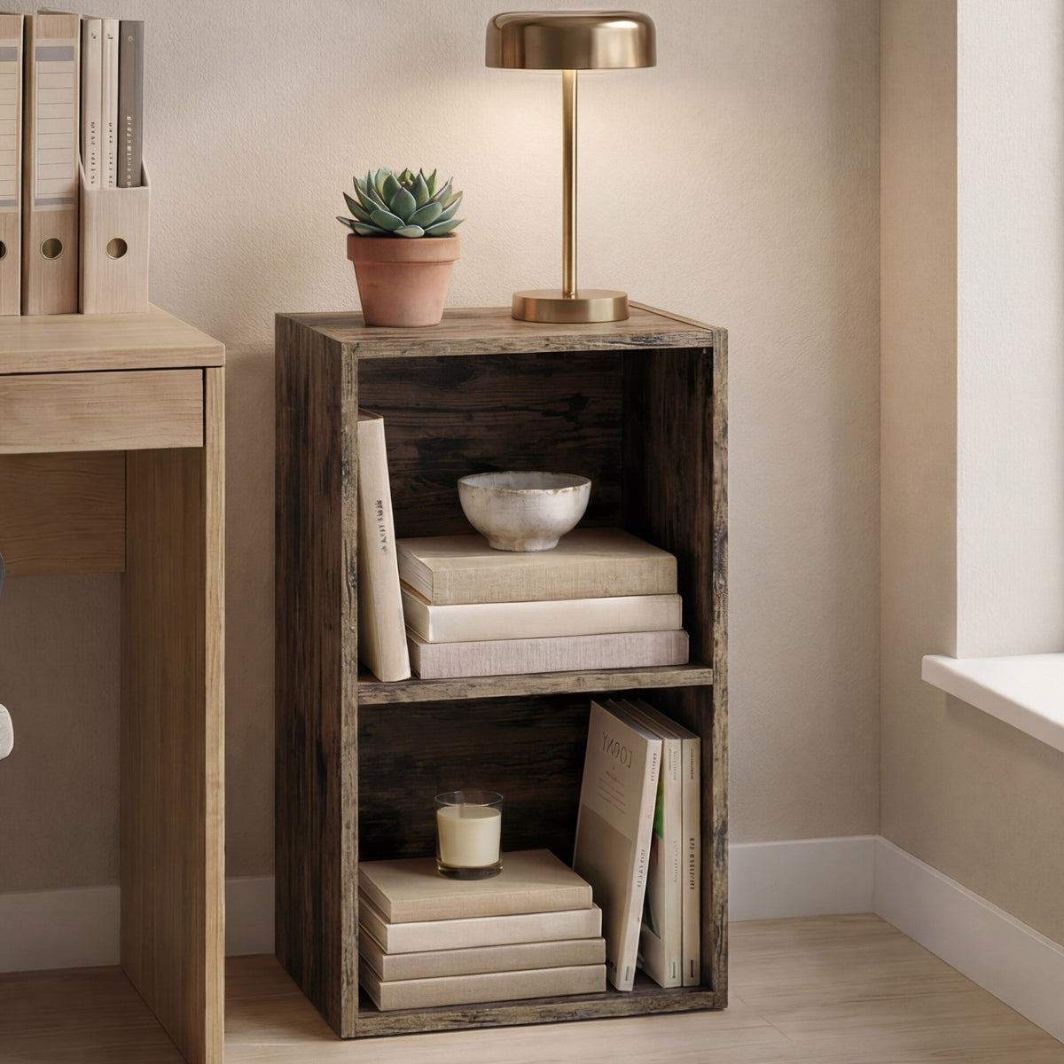 Oxford 2-Tier Cube Bookcase - Dark Wood