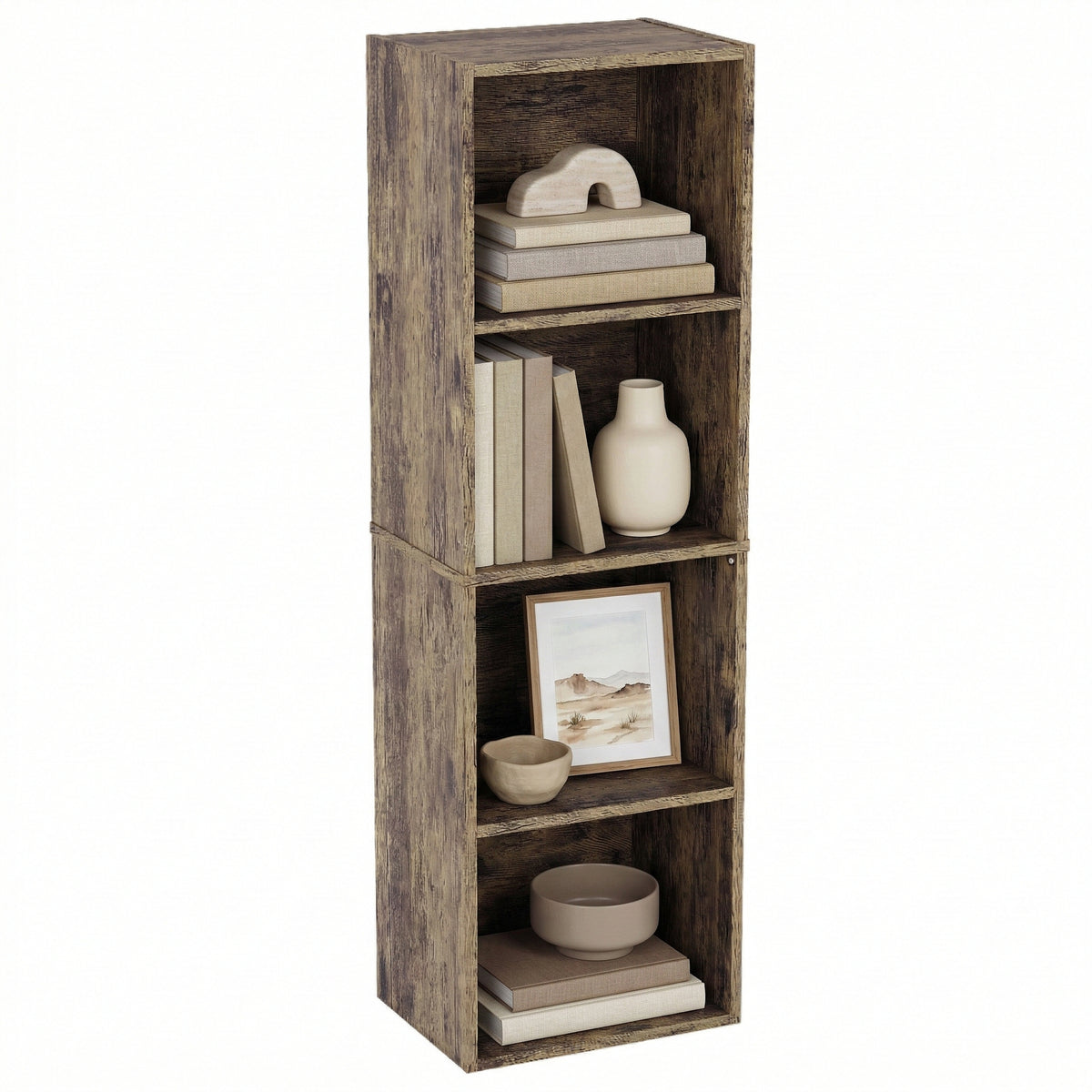 Oxford 4-Tier Cube Bookcase - Dark Wood
