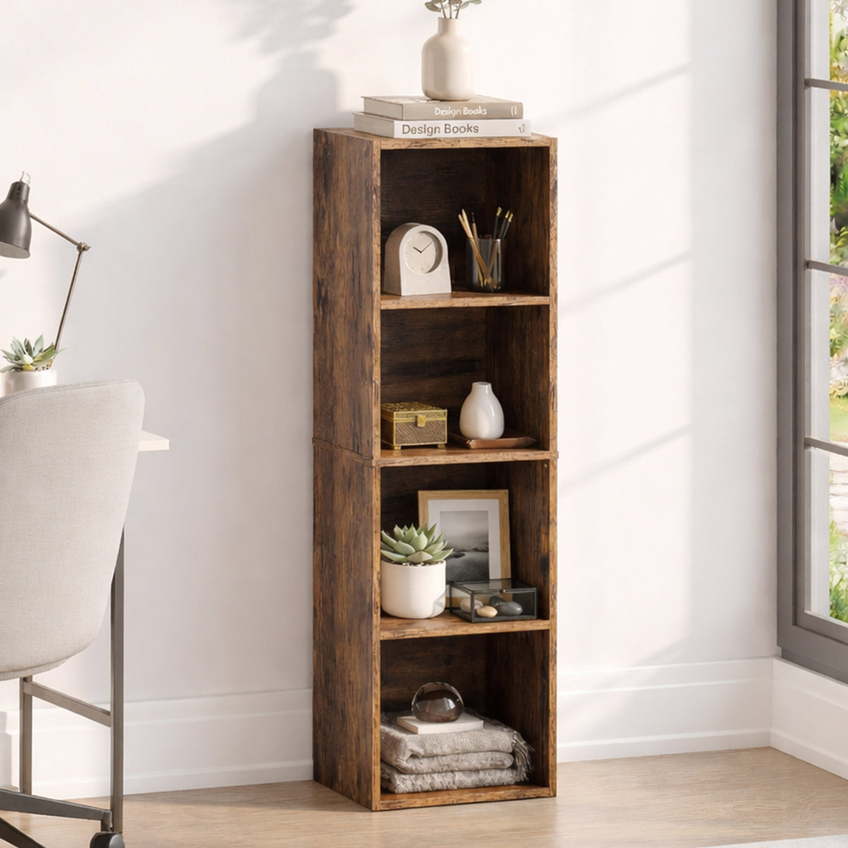 Oxford 4-Tier Cube Bookcase - Dark Wood