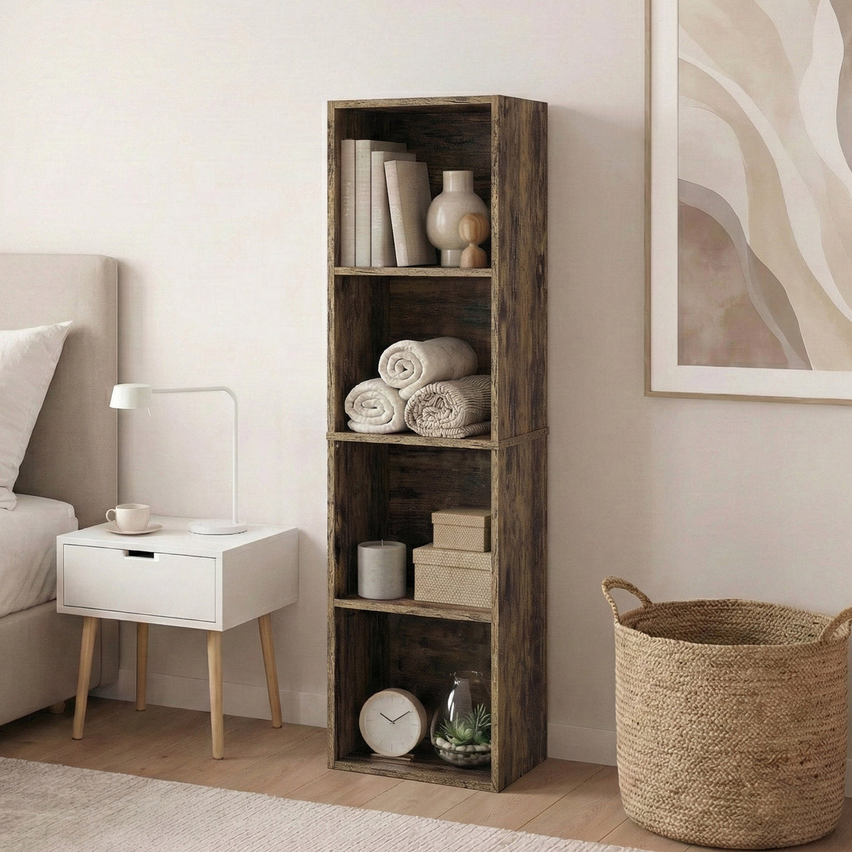 Oxford 4-Tier Cube Bookcase - Dark Wood