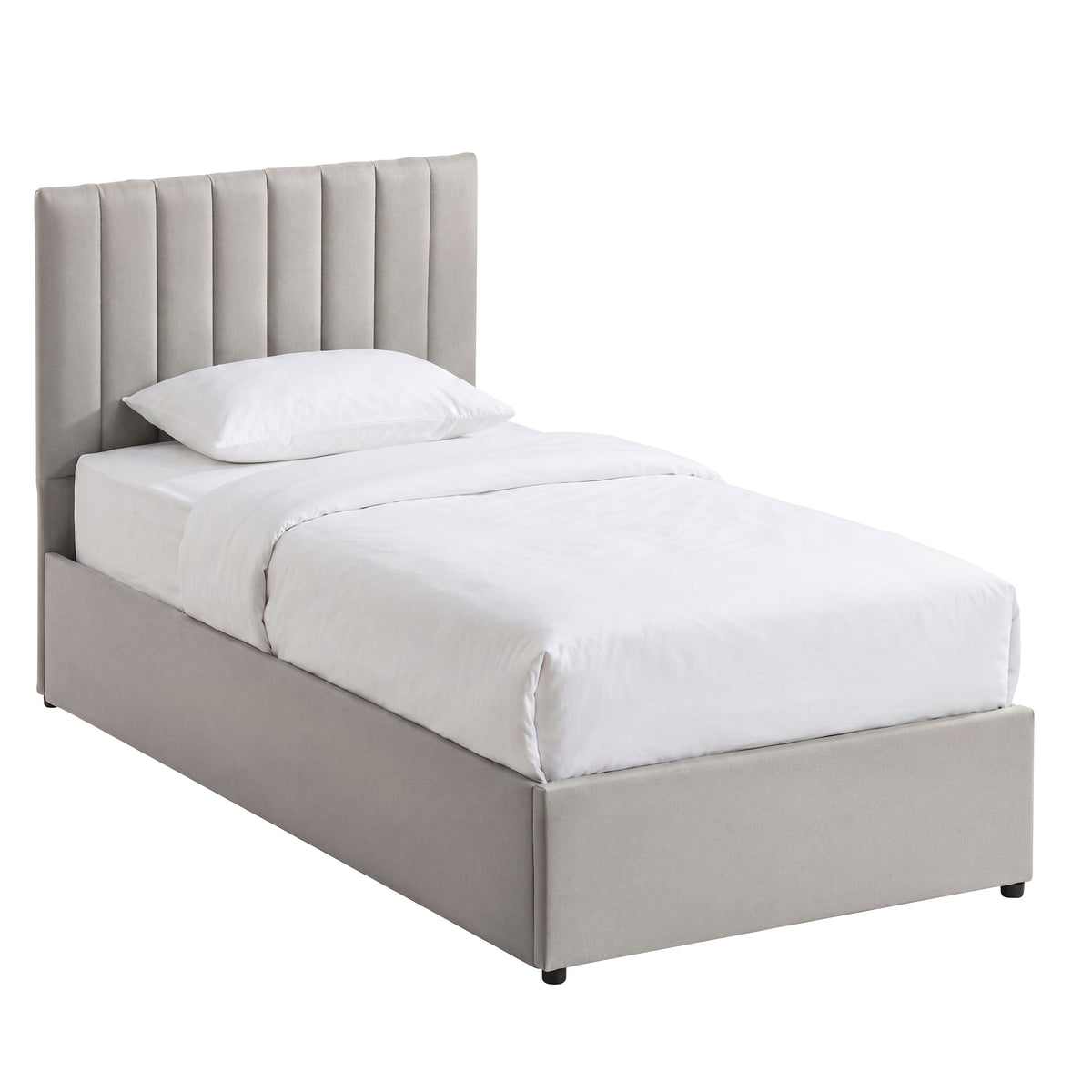 Vellaro Single Ottoman Fabric Bed & Mattress, Beige Linen