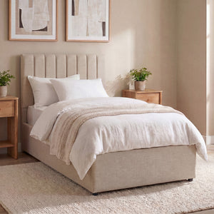 Vellaro Single Ottoman Fabric Bed & Mattress, Beige Linen