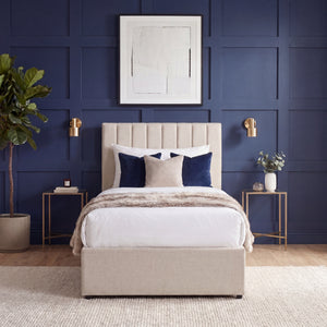 Vellaro Single Ottoman Fabric Bed & Mattress, Beige Linen