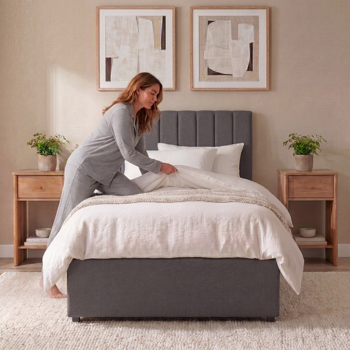 Vellaro Single Ottoman Fabric Bed, Dark Grey Linen