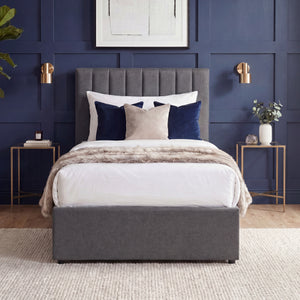 Vellaro Single Ottoman Fabric Bed, Dark Grey Linen