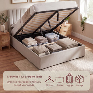Vellaro Double Ottoman Fabric Bed & Mattress, Beige Linen