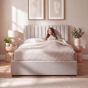 Vellaro Double Ottoman Fabric Bed & Mattress, Beige Linen