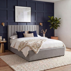 Vellaro Double Ottoman Fabric Bed & Mattress Light Grey Linen