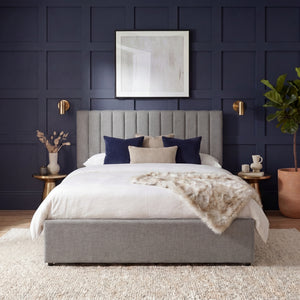 Vellaro Double Ottoman Fabric Bed & Mattress Light Grey Linen