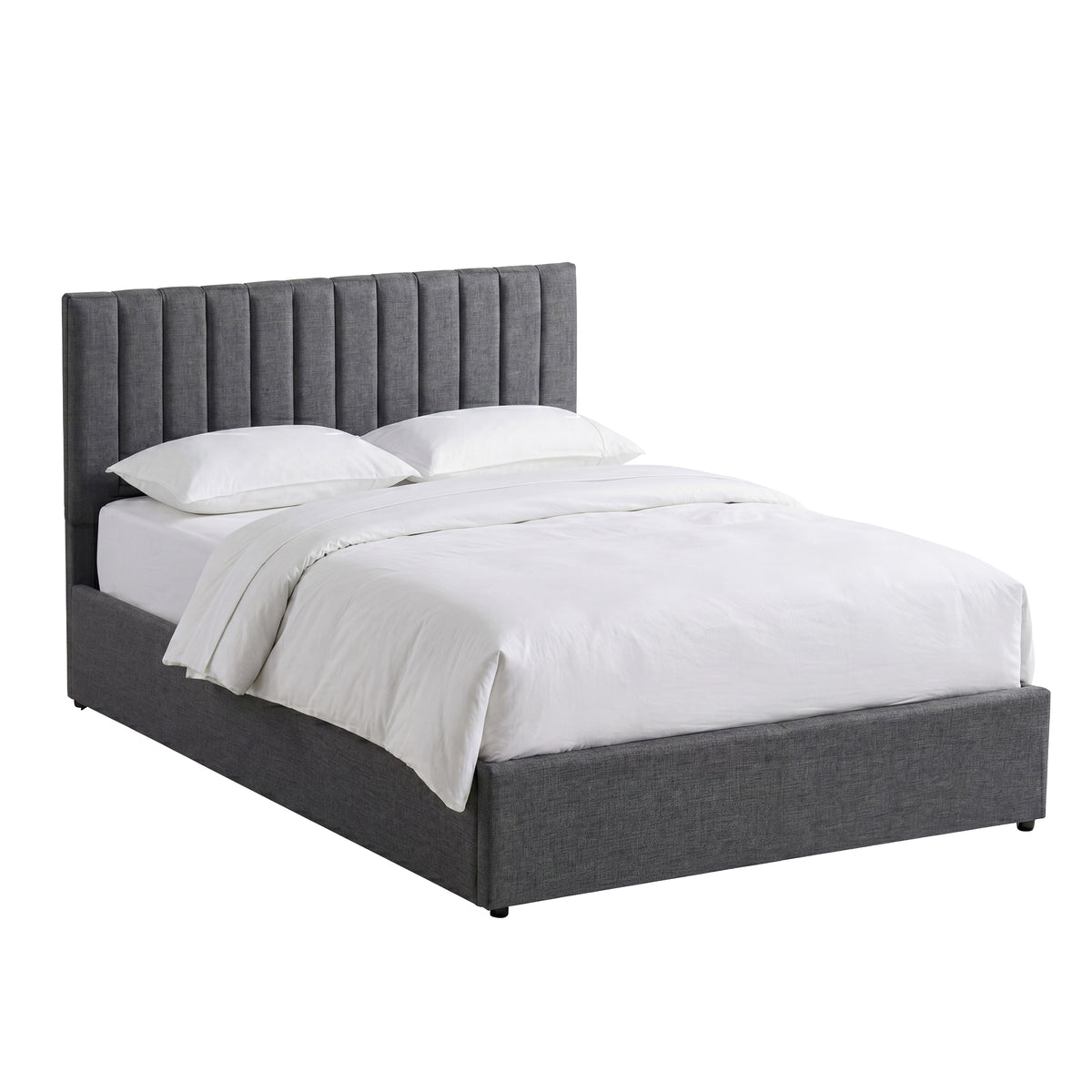 Vellaro Double Ottoman Fabric Bed & Mattress, Dark Grey Linen