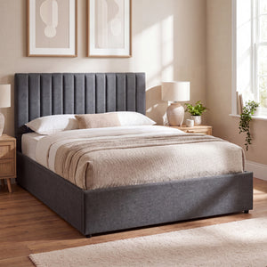 Vellaro Double Ottoman Fabric Bed & Mattress, Dark Grey Linen