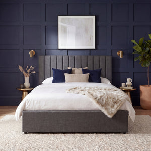 Vellaro Double Ottoman Fabric Bed & Mattress, Dark Grey Linen